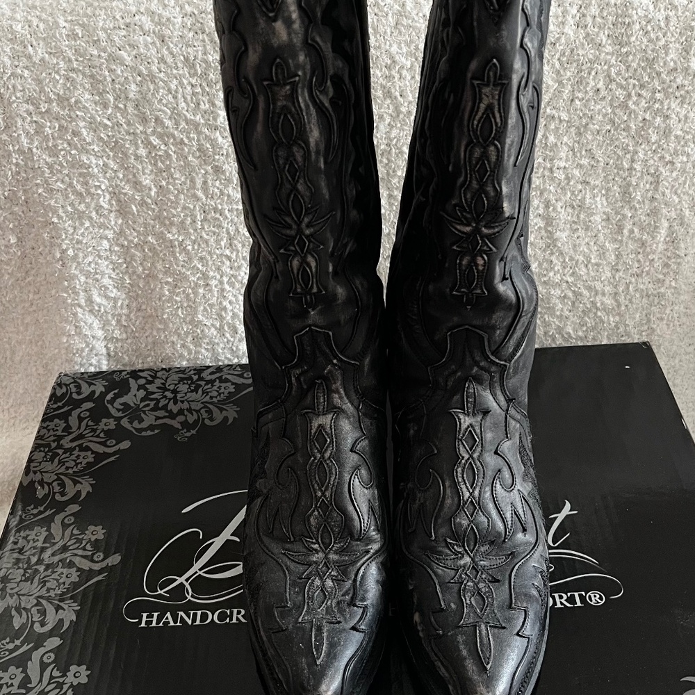 DAN POST HALLIE  BLACK DISTRESSED TALL SNIP TOE BOOT (STYLE DP4027 SZ 10)